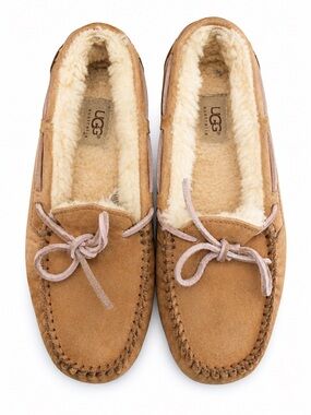 UGG Dakota Shearling Moccasin Slippers Chestnut Suede Fur Lined Lounge Shoes 8